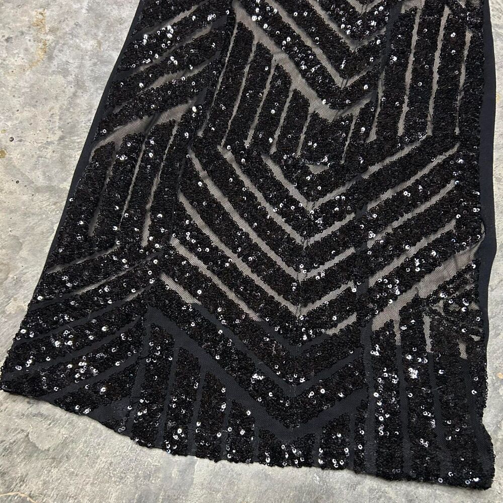 Lovely Day Black Sequin Mini Dress V Back Stretch - Picture 4 of 6